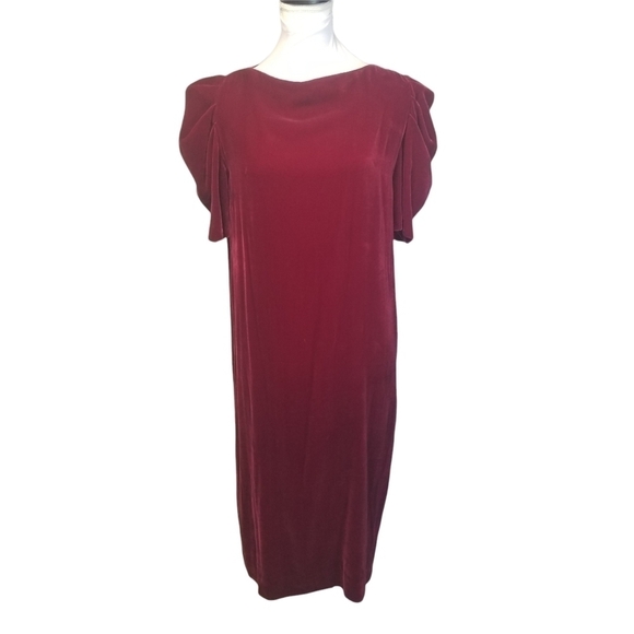 Vtg 80s Halston III red velvet dress - Picture 1 of 5
